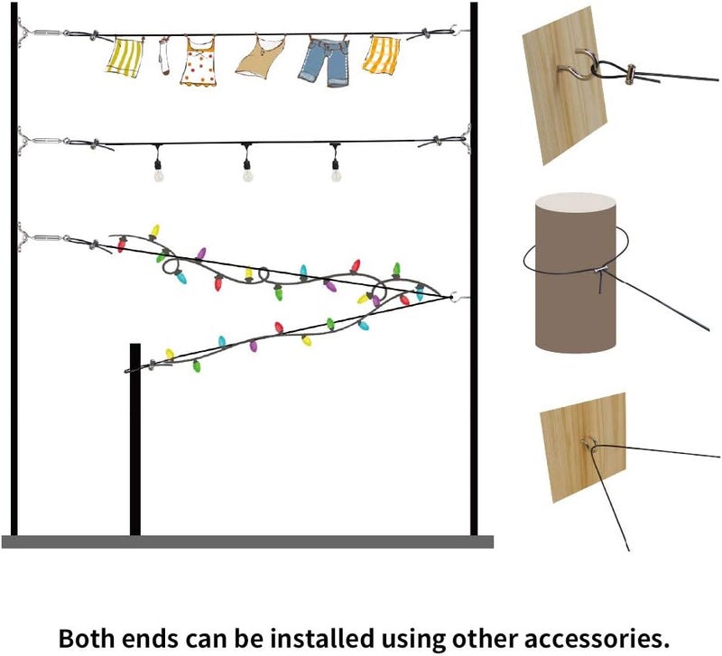YQL Outdoor String Lights Hanging Kit,Globe String Lights Suspension Kit,164ft Black Vinyl-Coated 304 Stainless Steel Cable,String Light Guide Wire,Hook & Eye Turnbuckle Wire Rope Tension - Image 5